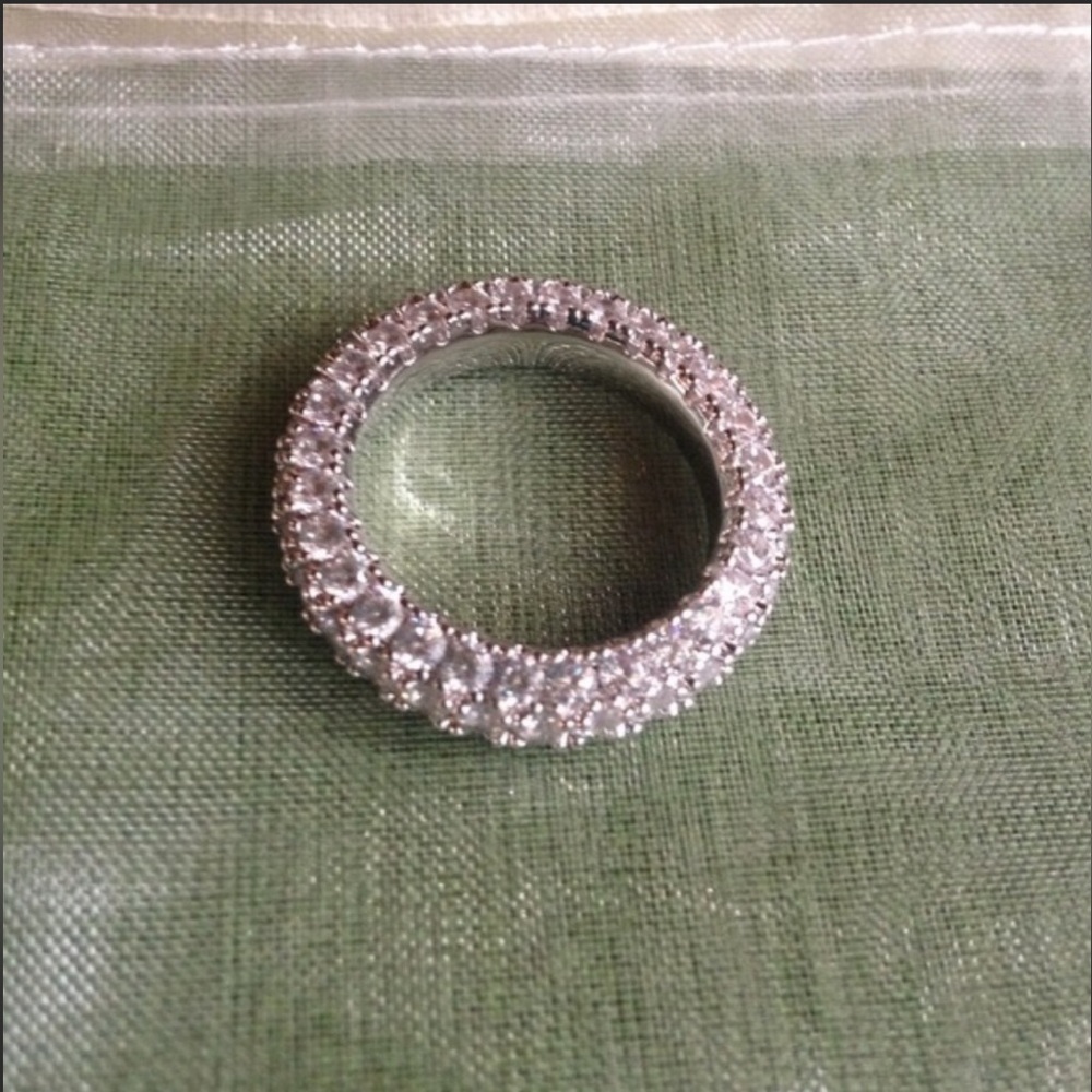 New Woman’s 18K Gold Plated Sterling Silver 3 Row White Sapphire Eternity Ring - Picture 4 of 11
